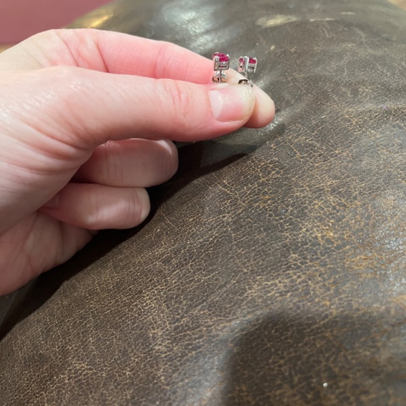 Ash Croft and Oak Lab Created Ruby and 10k White Gold Heart Earrings - Picture 2 of 8